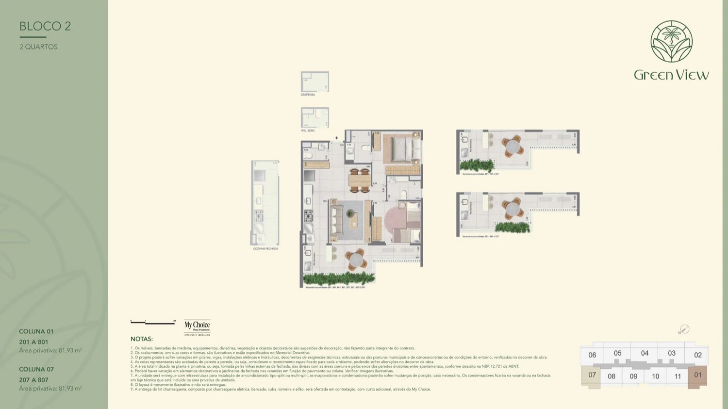 Prancha oficial do bloco 2, apartamentos de 2 quartos de 81,93 m²