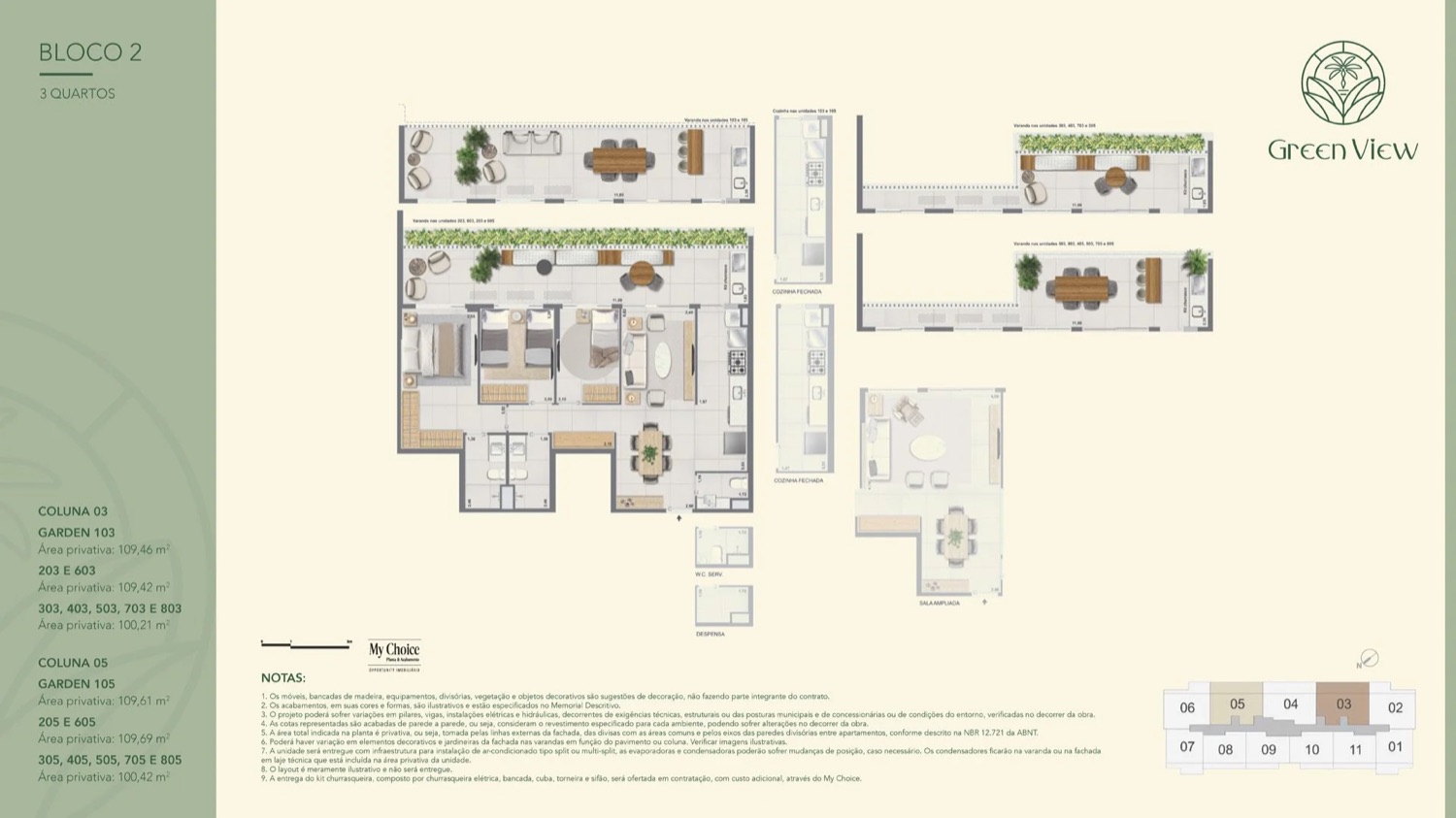 Prancha oficial do bloco 2, apartamentos de 3 quartos